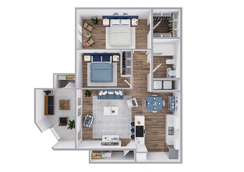 Floor plan for 2 beds, 1 bath, 890 sqft
